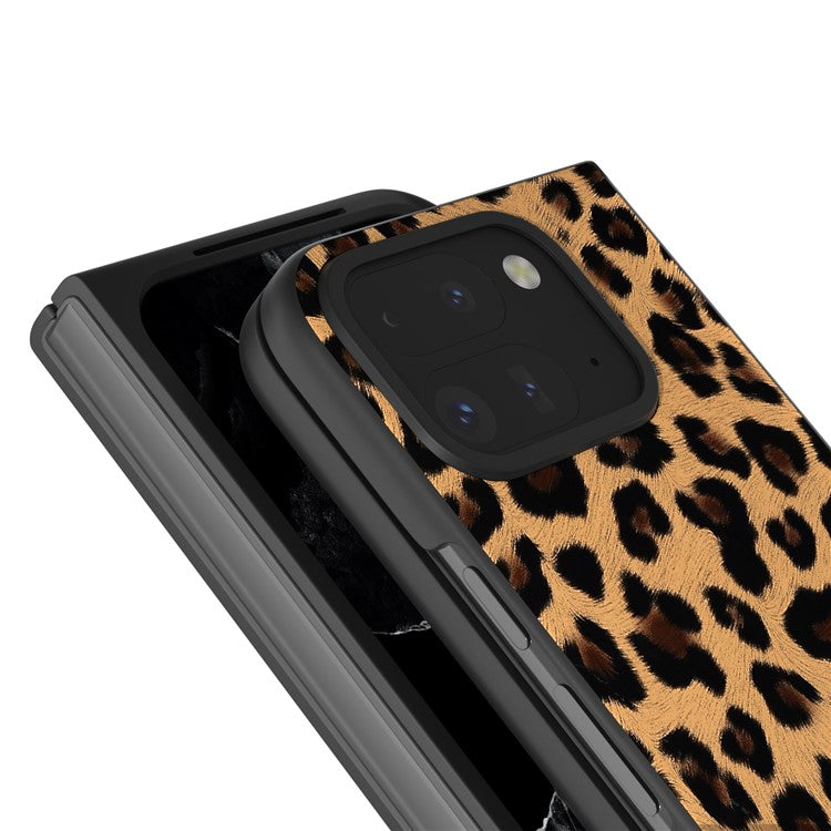 For Google Pixel 9 Pro Fold 5G Case Leopard Pattern PU+PC Phone Cover - Champagne Gold