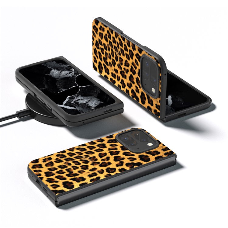 For Google Pixel 9 Pro Fold 5G Case Leopard Pattern PU+PC Phone Cover - Gold