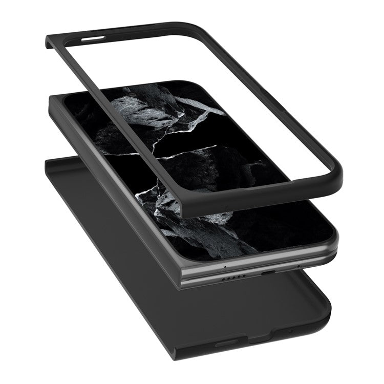 ABEEL For Google Pixel 9 Pro Fold 5G Phone Case Litchi Texture Genuine Cow Leather Hard PC Cover - Black