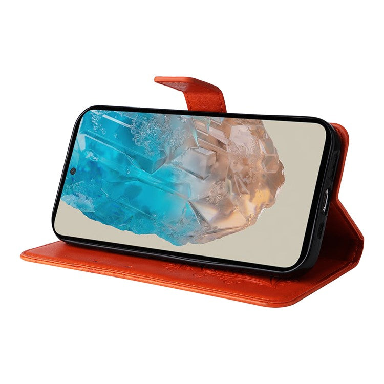 KT Imprinting Flower Series-2 For Samsung Galaxy M35 5G Case PU Leather Wallet Phone Cover Butterfly Pattern - Orange