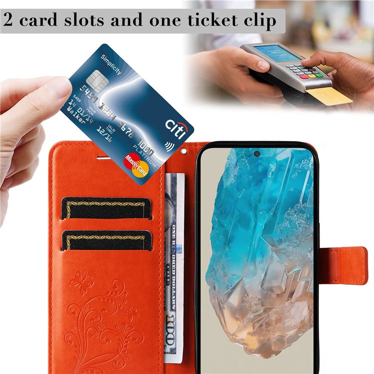 KT Imprinting Flower Series-2 For Samsung Galaxy M35 5G Case PU Leather Wallet Phone Cover Butterfly Pattern - Orange