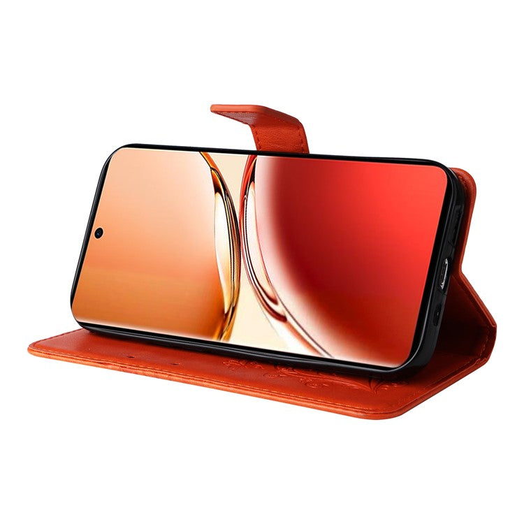 KT Imprinting Flower Series-2 For Oppo Reno12 F 4G Case Wallet Flip Leather Butterfly Phone Cover - Orange