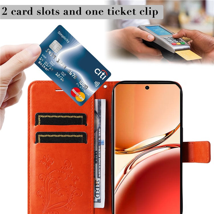 KT Imprinting Flower Series-2 For Oppo Reno12 F 4G Case Wallet Flip Leather Butterfly Phone Cover - Orange