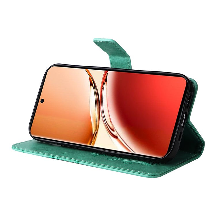 KT Imprinting Flower Series-2 For Oppo Reno12 F 4G Case Wallet Flip Leather Butterfly Phone Cover - Green