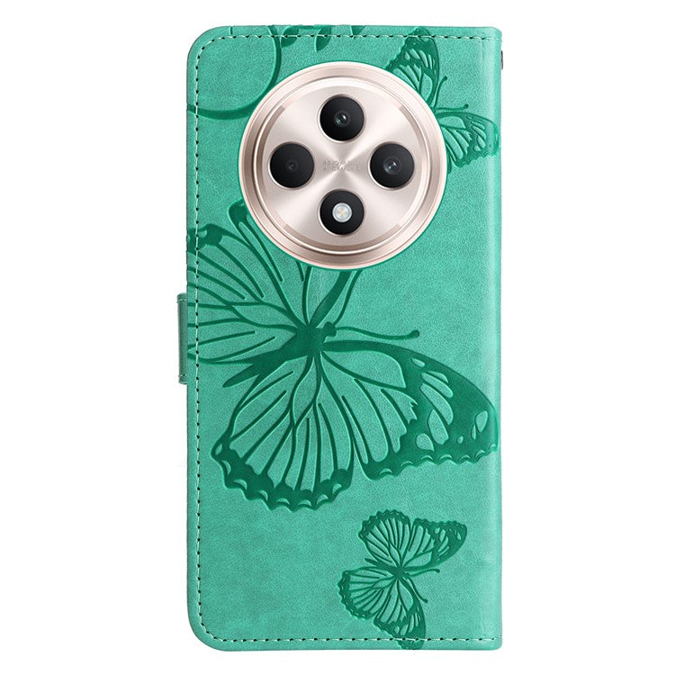KT Imprinting Flower Series-2 For Oppo Reno12 F 4G Case Wallet Flip Leather Butterfly Phone Cover - Green