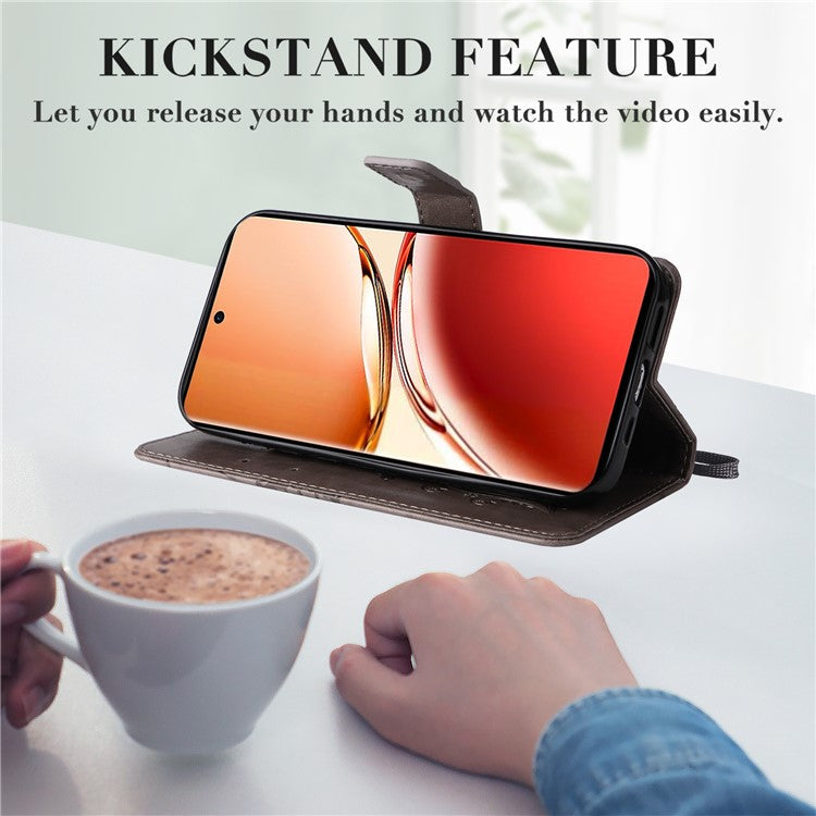 KT Imprinting Flower Series-2 For Oppo Reno12 F 4G Case Wallet Flip Leather Butterfly Phone Cover - Grey
