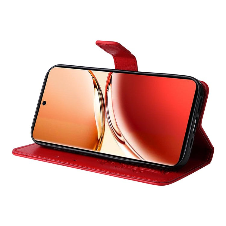 KT Imprinting Flower Series-2 For Oppo Reno12 F 4G Case Wallet Flip Leather Butterfly Phone Cover - Red