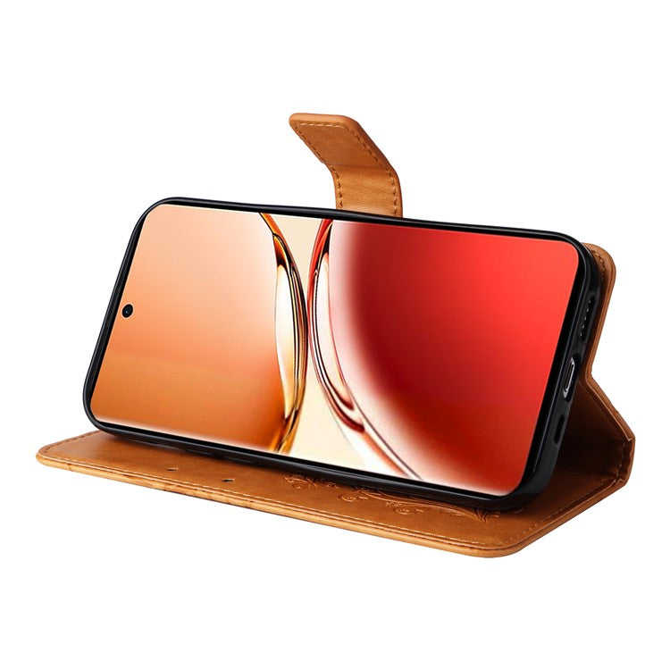 KT Imprinting Flower Series-2 For Oppo Reno12 F 4G Case Wallet Flip Leather Butterfly Phone Cover - Yellow