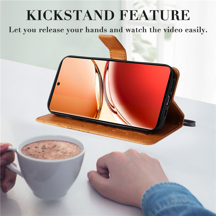 KT Imprinting Flower Series-2 For Oppo Reno12 F 4G Case Wallet Flip Leather Butterfly Phone Cover - Yellow