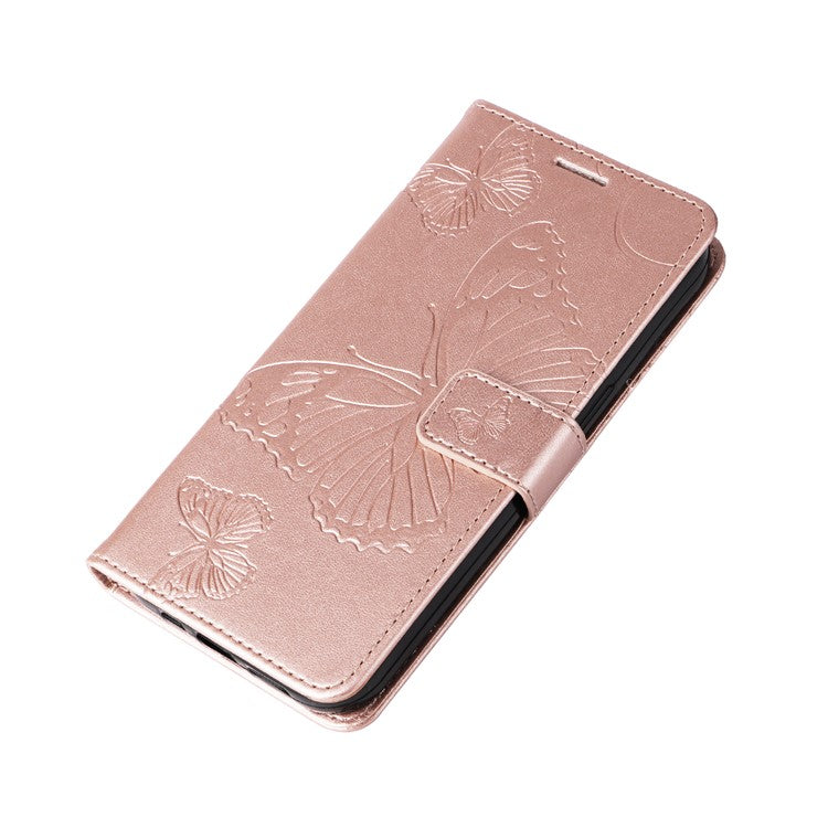 KT Imprinting Flower Series-2 For Oppo Reno12 F 4G Case Wallet Flip Leather Butterfly Phone Cover - Rose Gold