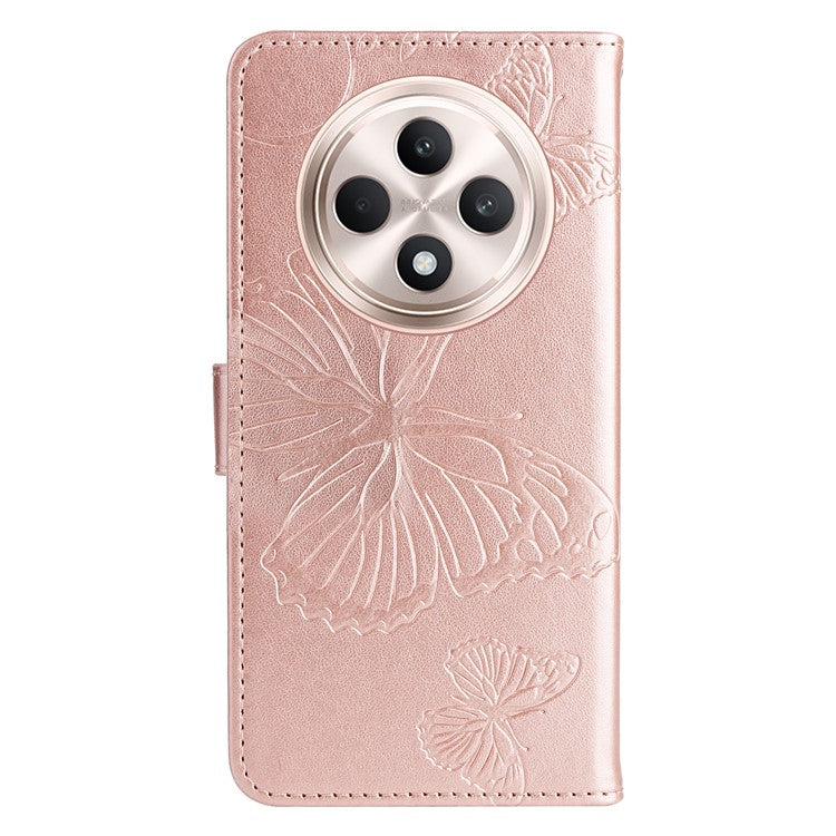 KT Imprinting Flower Series-2 For Oppo Reno12 F 4G Case Wallet Flip Leather Butterfly Phone Cover - Rose Gold
