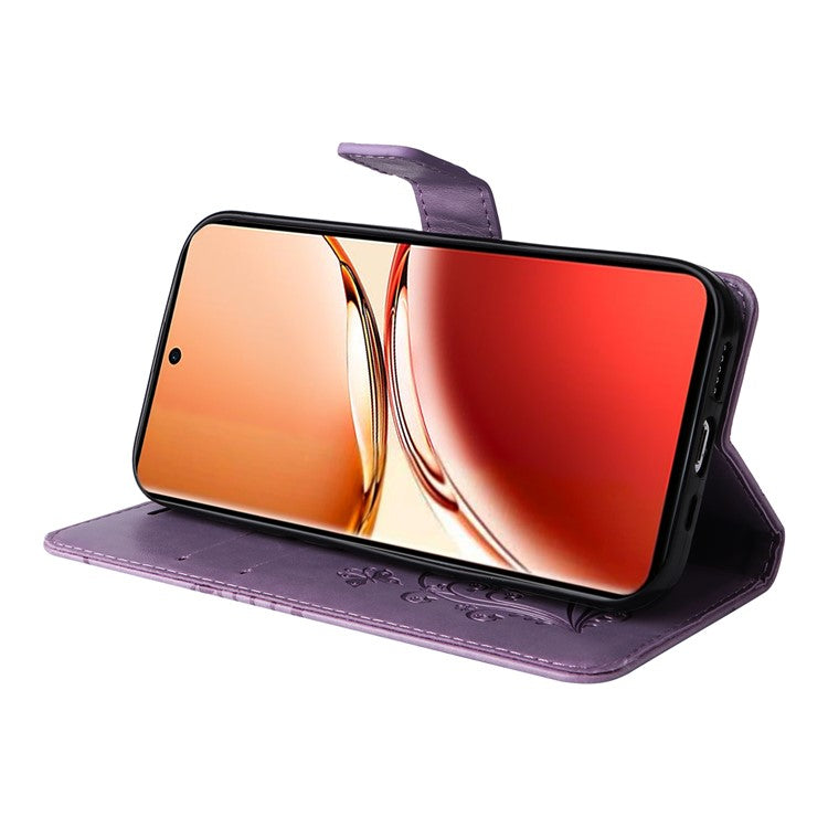 KT Imprinting Flower Series-2 For Oppo Reno12 F 4G Case Wallet Flip Leather Butterfly Phone Cover - Light Purple