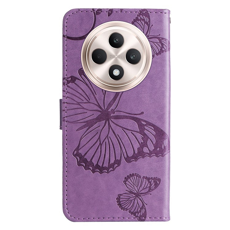 KT Imprinting Flower Series-2 For Oppo Reno12 F 4G Case Wallet Flip Leather Butterfly Phone Cover - Light Purple