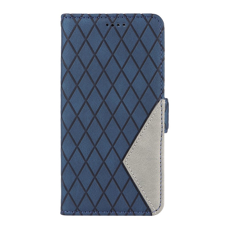 For Samsung Galaxy M35 5G Case Leather Folio Wallet Phone Cover Rhombus Lattice - Blue