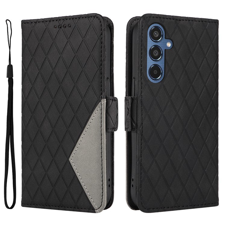 For Samsung Galaxy M35 5G Case Leather Folio Wallet Phone Cover Rhombus Lattice - Black