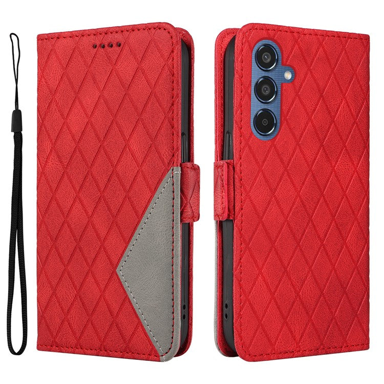 For Samsung Galaxy M35 5G Case Leather Folio Wallet Phone Cover Rhombus Lattice - Red