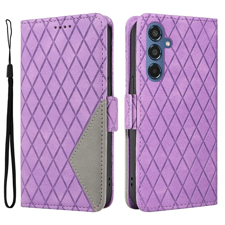 For Samsung Galaxy M35 5G Case Leather Folio Wallet Phone Cover Rhombus Lattice - Light Purple