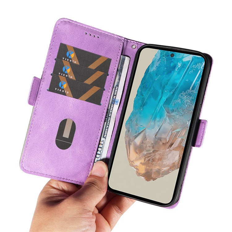 For Samsung Galaxy M35 5G Case Leather Folio Wallet Phone Cover Rhombus Lattice - Light Purple