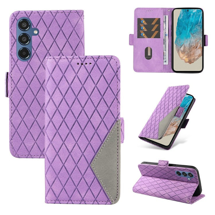 For Samsung Galaxy M35 5G Case Leather Folio Wallet Phone Cover Rhombus Lattice - Light Purple