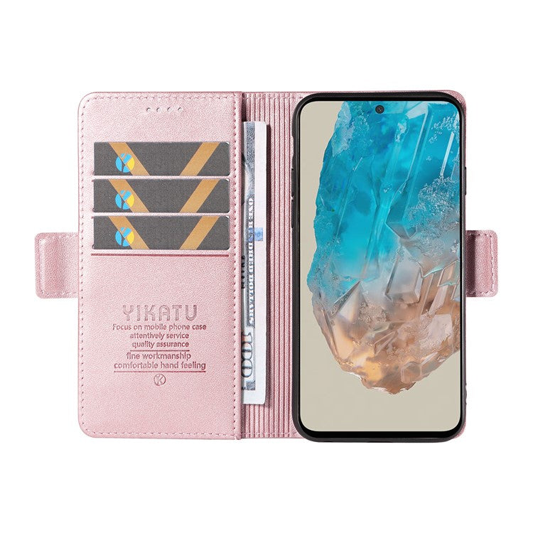 YIKATU YK-003 For Samsung Galaxy M35 5G Case Flip Wallet Shockproof Leather Phone Cover - Rose Gold