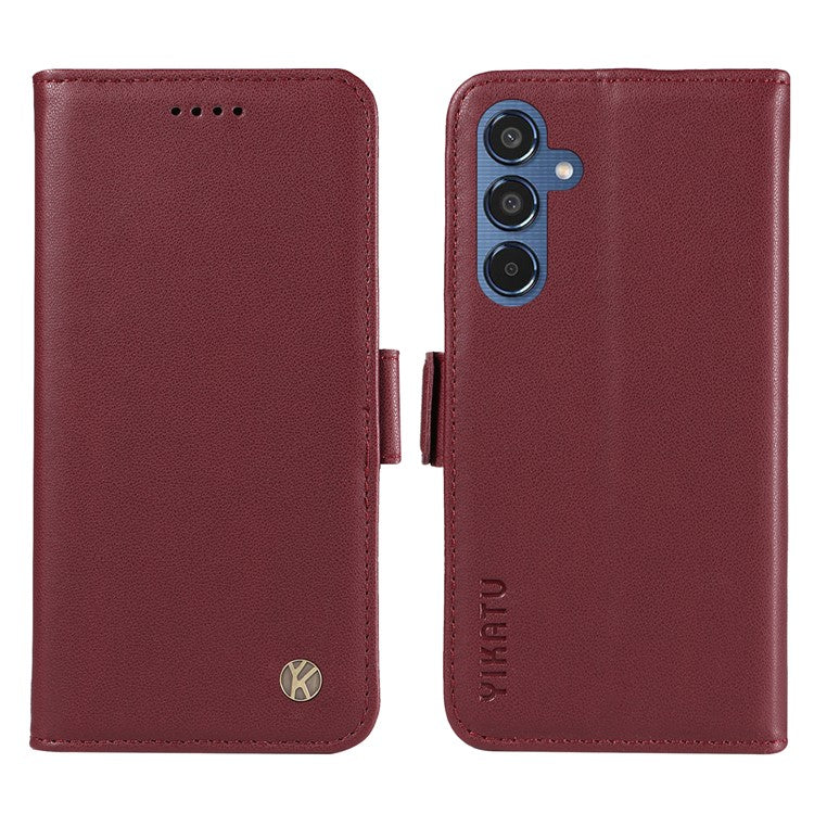 YIKATU YK-003 For Samsung Galaxy M35 5G Case Flip Wallet Shockproof Leather Phone Cover - Wine Red