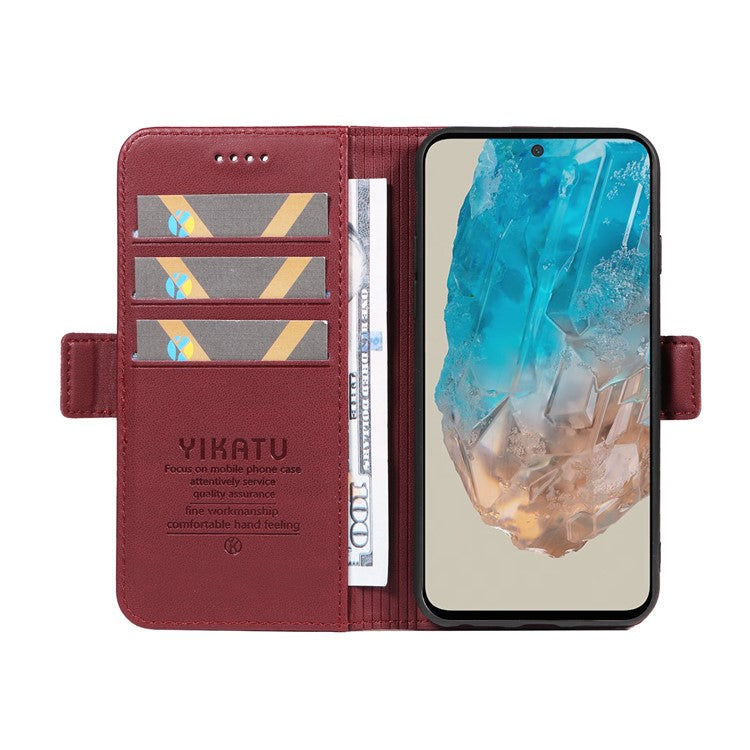 YIKATU YK-003 For Samsung Galaxy M35 5G Case Flip Wallet Shockproof Leather Phone Cover - Wine Red