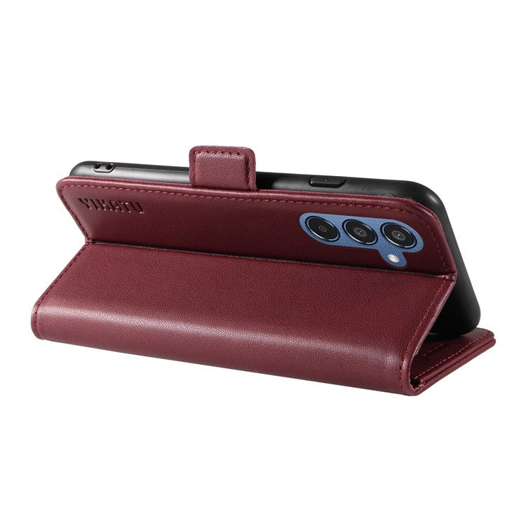 YIKATU YK-003 For Samsung Galaxy M35 5G Case Flip Wallet Shockproof Leather Phone Cover - Wine Red