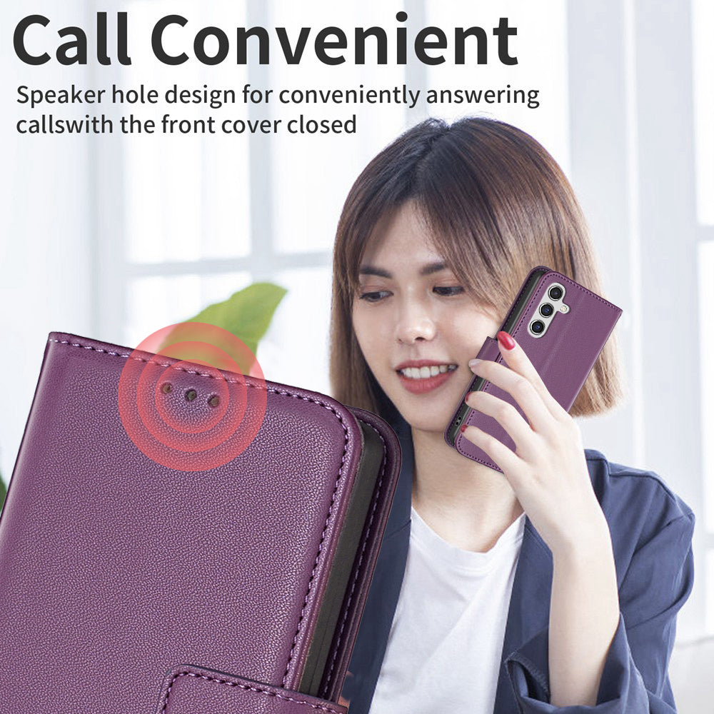BINFEN COLOR BF17 For Samsung Galaxy A16 5G / A16 4G Leather Case 3 Card Slots Wallet Phone Cover - Dark Purple