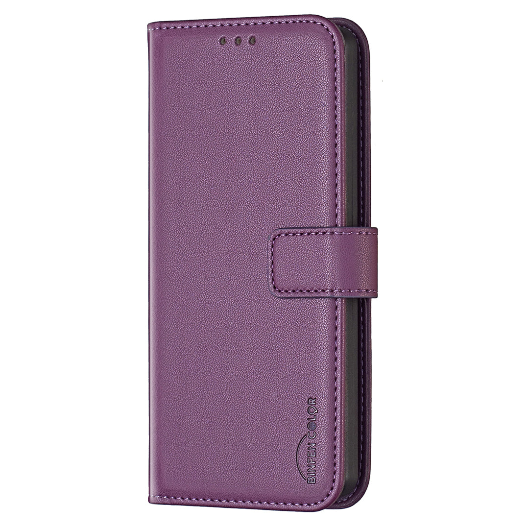 BINFEN COLOR BF17 For Samsung Galaxy A16 5G / A16 4G Leather Case 3 Card Slots Wallet Phone Cover - Dark Purple