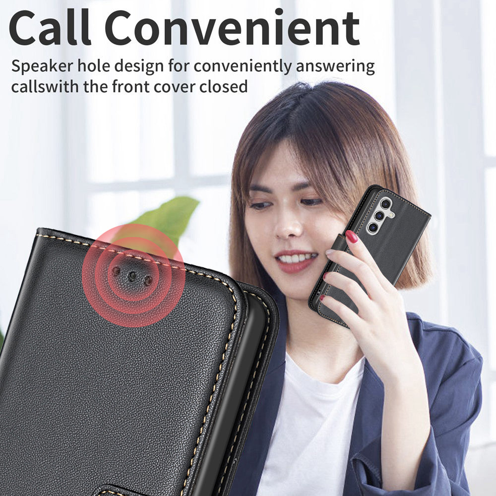 BINFEN COLOR BF17 For Samsung Galaxy A16 5G / A16 4G Leather Case 3 Card Slots Wallet Phone Cover - Black