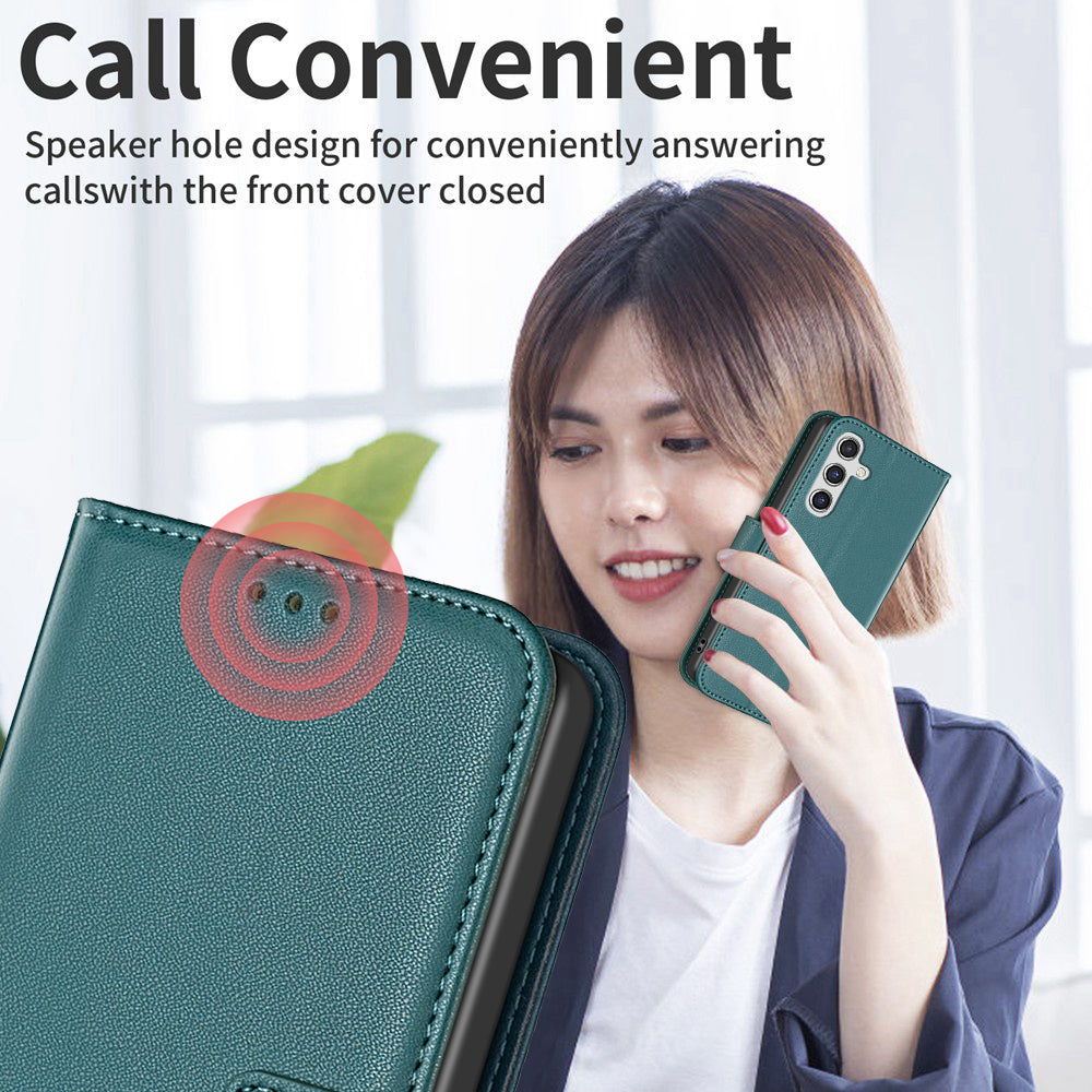 BINFEN COLOR BF17 For Samsung Galaxy A16 5G / A16 4G Leather Case 3 Card Slots Wallet Phone Cover - Green