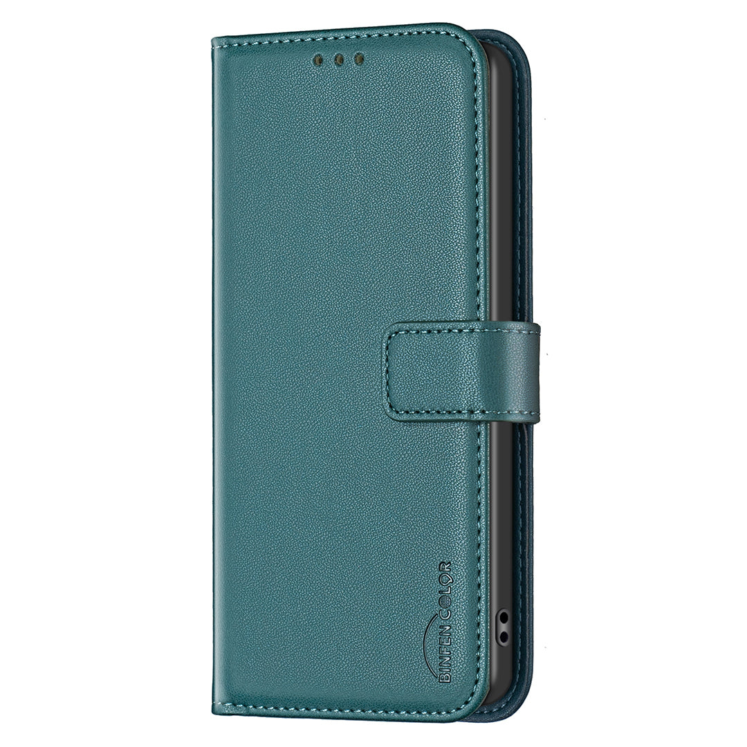 BINFEN COLOR BF17 For Samsung Galaxy A16 5G / A16 4G Leather Case 3 Card Slots Wallet Phone Cover - Green