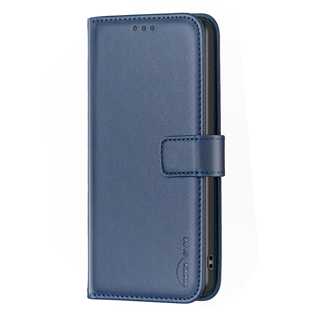 BINFEN COLOR BF17 For Samsung Galaxy A16 5G / A16 4G Leather Case 3 Card Slots Wallet Phone Cover - Blue