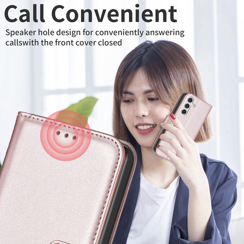 BINFEN COLOR BF17 For Samsung Galaxy A16 5G / A16 4G Leather Case 3 Card Slots Wallet Phone Cover - Rose Gold