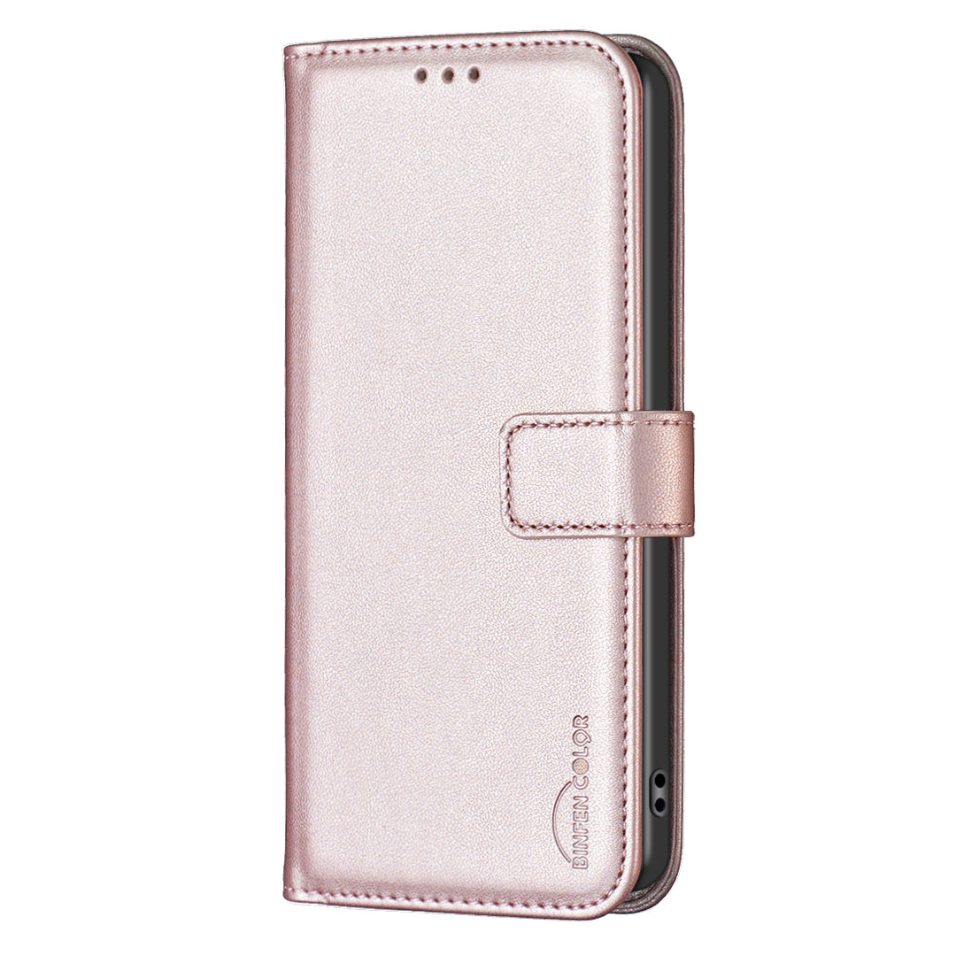 BINFEN COLOR BF17 For Samsung Galaxy A16 5G / A16 4G Leather Case 3 Card Slots Wallet Phone Cover - Rose Gold