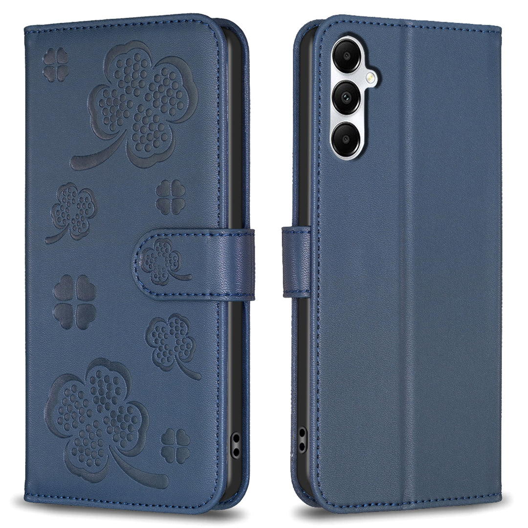 For Samsung Galaxy A16 5G / A16 4G Case Clover Pattern Wallet Stand View Leather Phone Cover - Blue