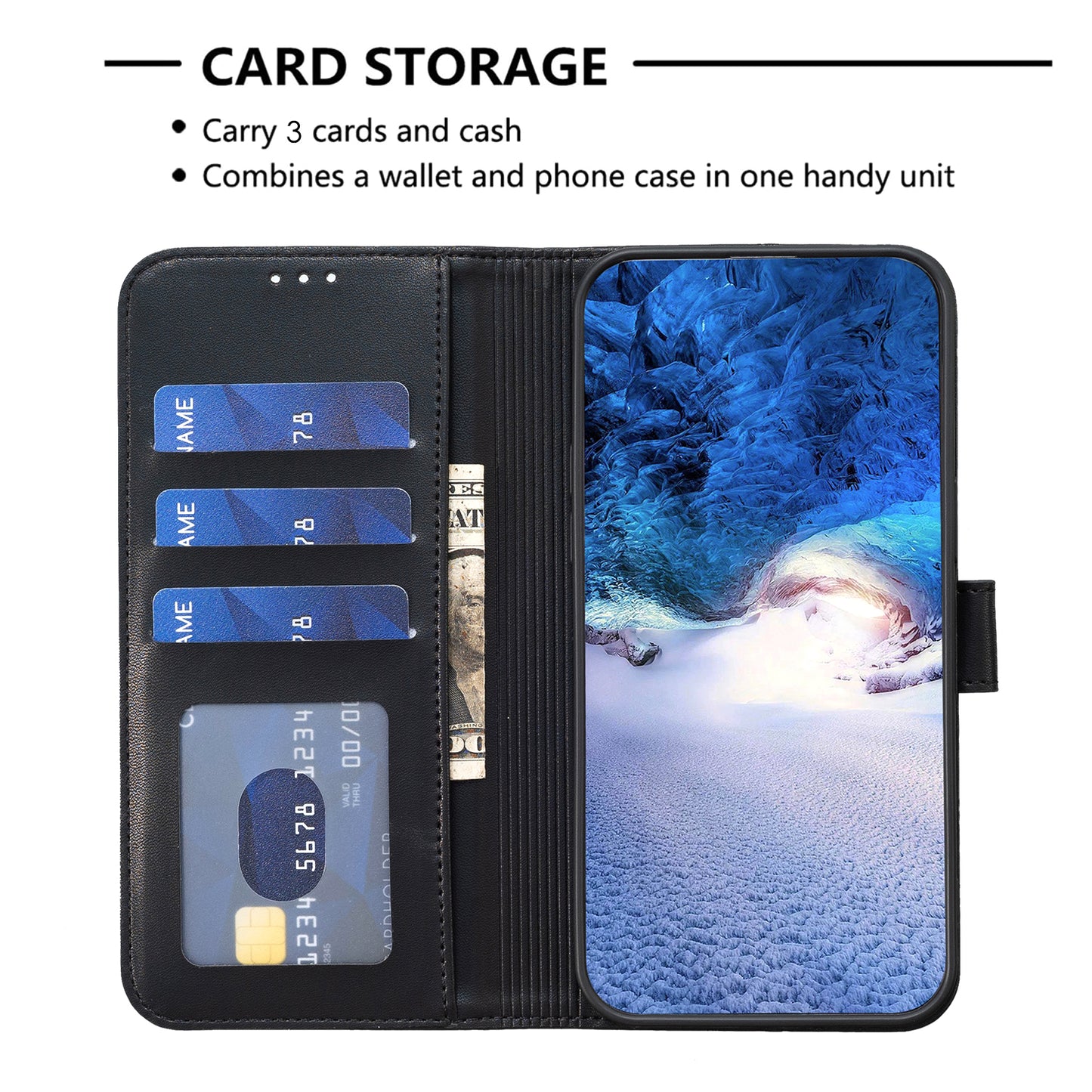 For Samsung Galaxy A16 5G / A16 4G Case Clover Pattern Wallet Stand View Leather Phone Cover - Black