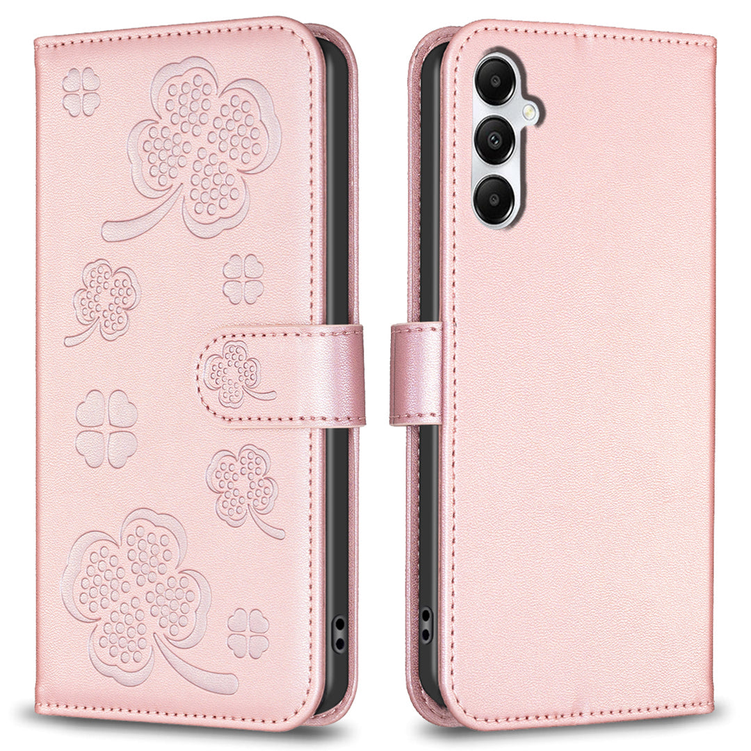 For Samsung Galaxy A16 5G / A16 4G Case Clover Pattern Wallet Stand View Leather Phone Cover - Pink