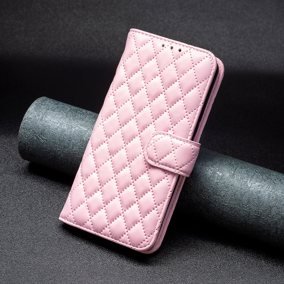 BINFEN COLOR BF Style-14 For Samsung Galaxy A16 5G / A16 4G Case Rhombus Leather Phone Wallet Cover - Pink