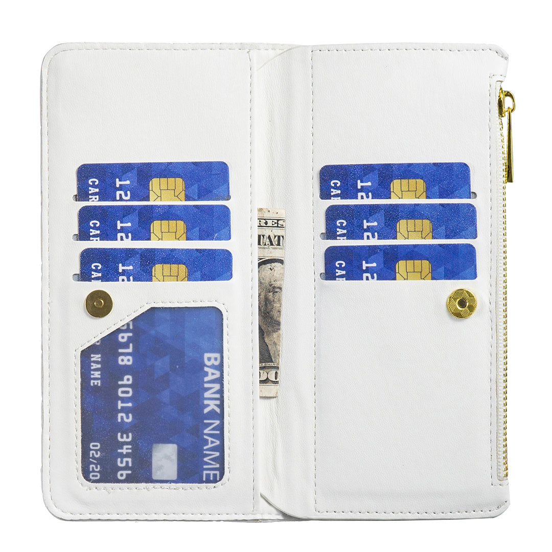 BINFEN COLOR BF Style-15 For Samsung Galaxy A16 5G / A16 4G Leather Case Zipper Pocket Rhombus Phone Cover - White