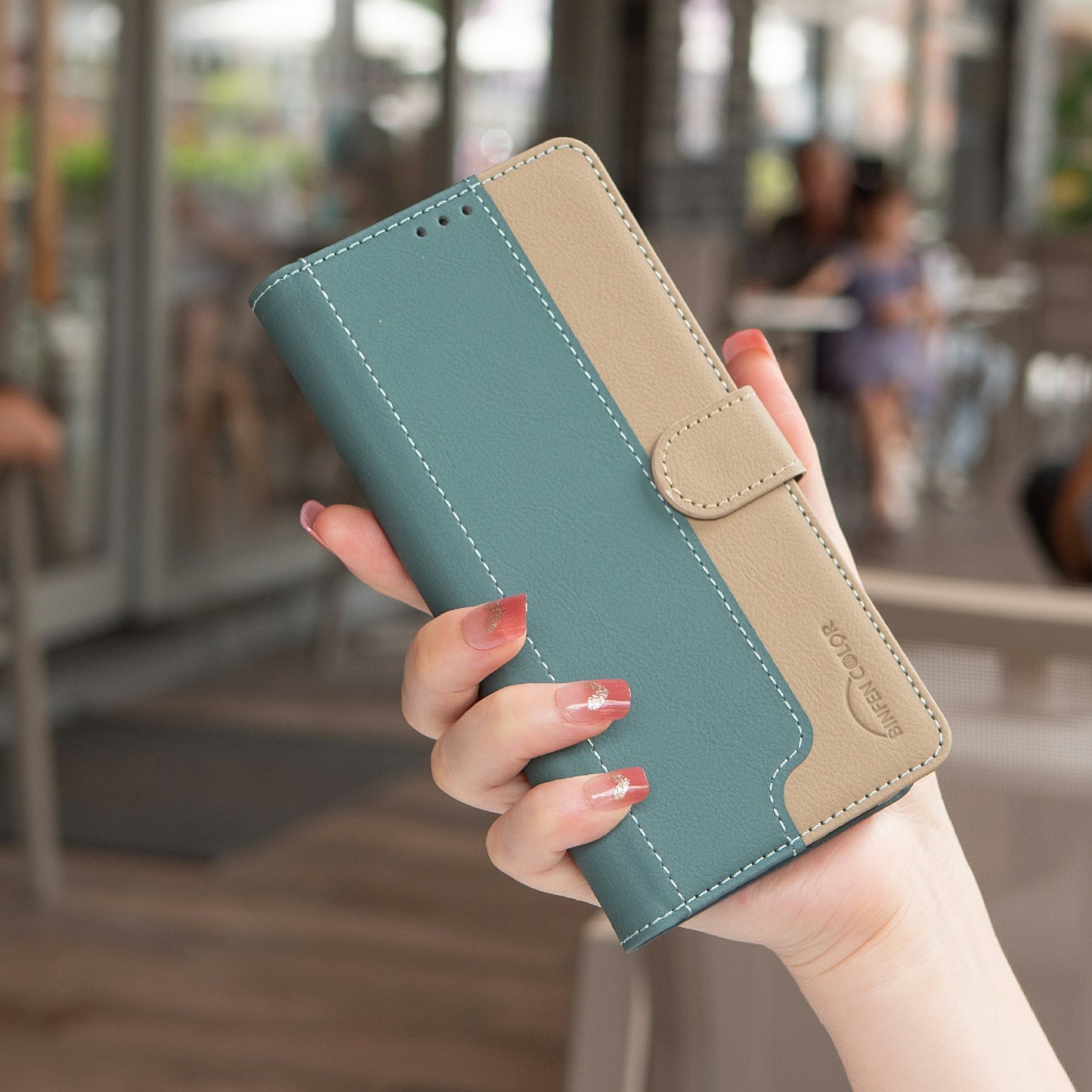 BINFEN COLOR BF33 for Samsung Galaxy A16 5G / A16 4G Leather Case Splicing Color RFID Blocking - Green