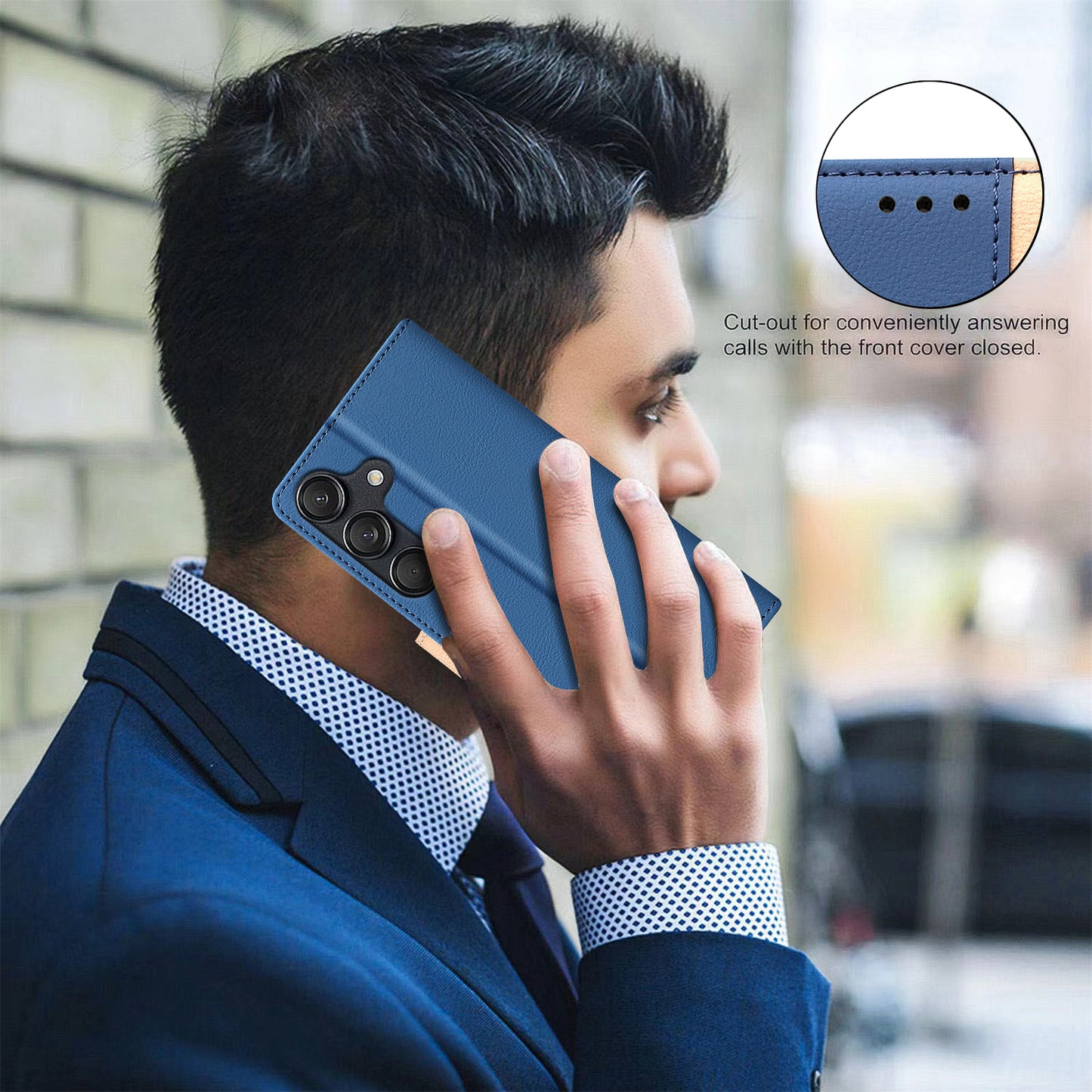 BINFEN COLOR BF33 for Samsung Galaxy A16 5G / A16 4G Leather Case Splicing Color RFID Blocking - Blue