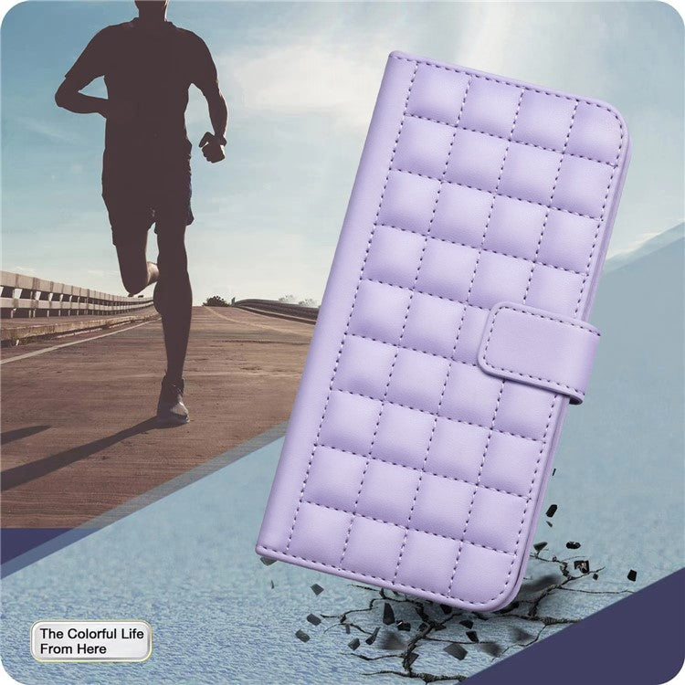 BINFEN COLOR BF34 for Samsung Galaxy A16 5G Leather Case Wallet Square Grid Phone Cover - Light Purple