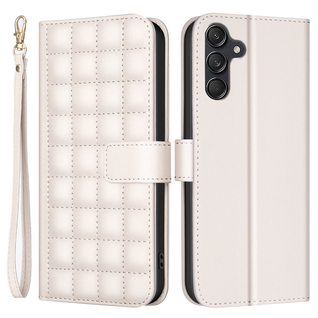 BINFEN COLOR BF34 for Samsung Galaxy A16 5G / A16 4G Leather Case Wallet Square Grid Phone Cover - Beige