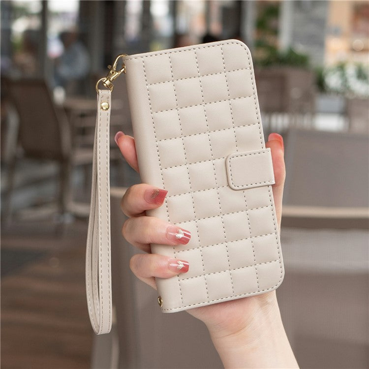 BINFEN COLOR BF34 for Samsung Galaxy A16 5G Leather Case Wallet Square Grid Phone Cover - Beige