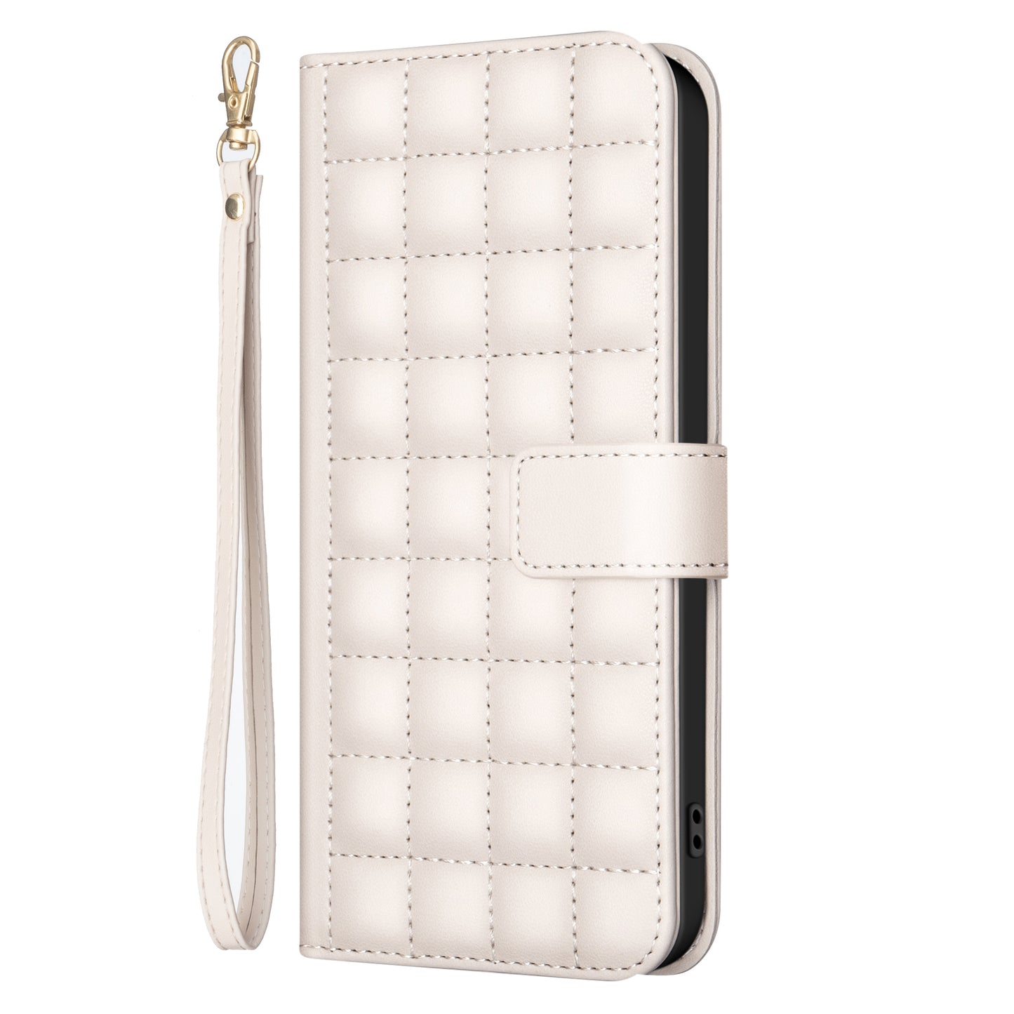BINFEN COLOR BF34 for Samsung Galaxy A16 5G / A16 4G Leather Case Wallet Square Grid Phone Cover - Beige