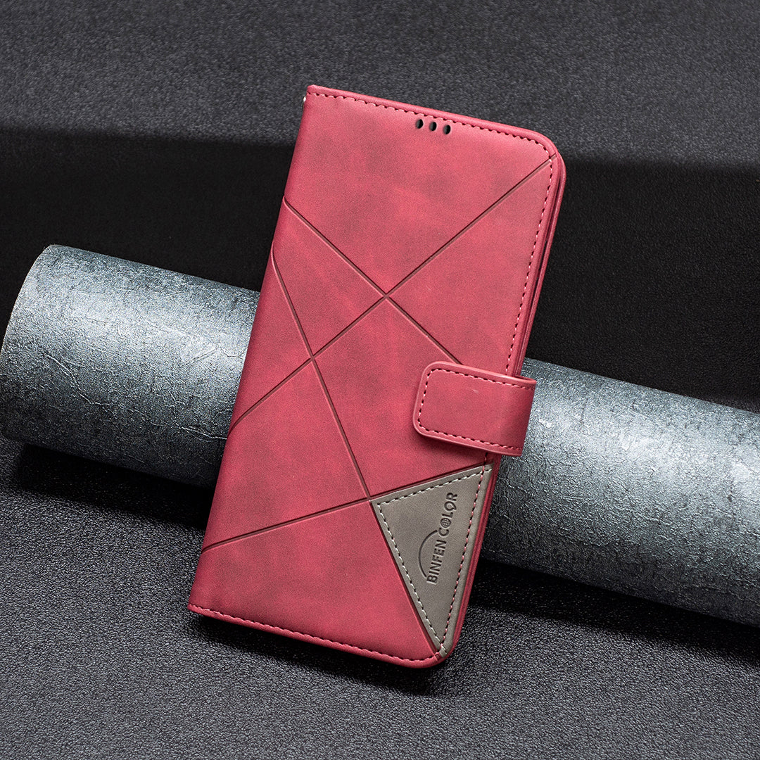 BINFEN COLOR BF05 For Samsung Galaxy A16 5G / A16 4G Case Geometry Line PU Leather Phone Cover - Red