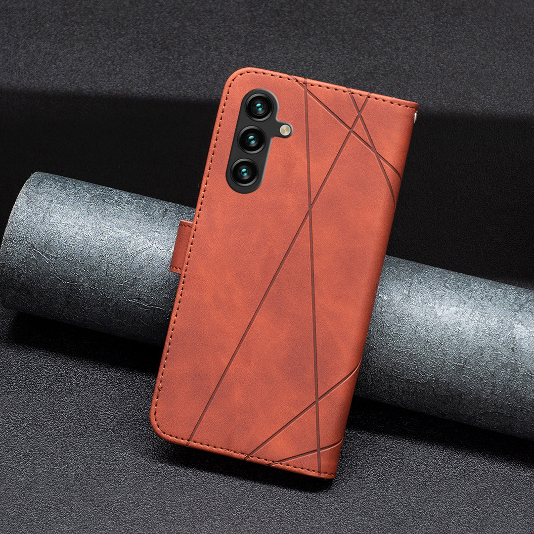 BINFEN COLOR BF05 For Samsung Galaxy A16 5G / A16 4G Case Geometry Line PU Leather Phone Cover - Brown