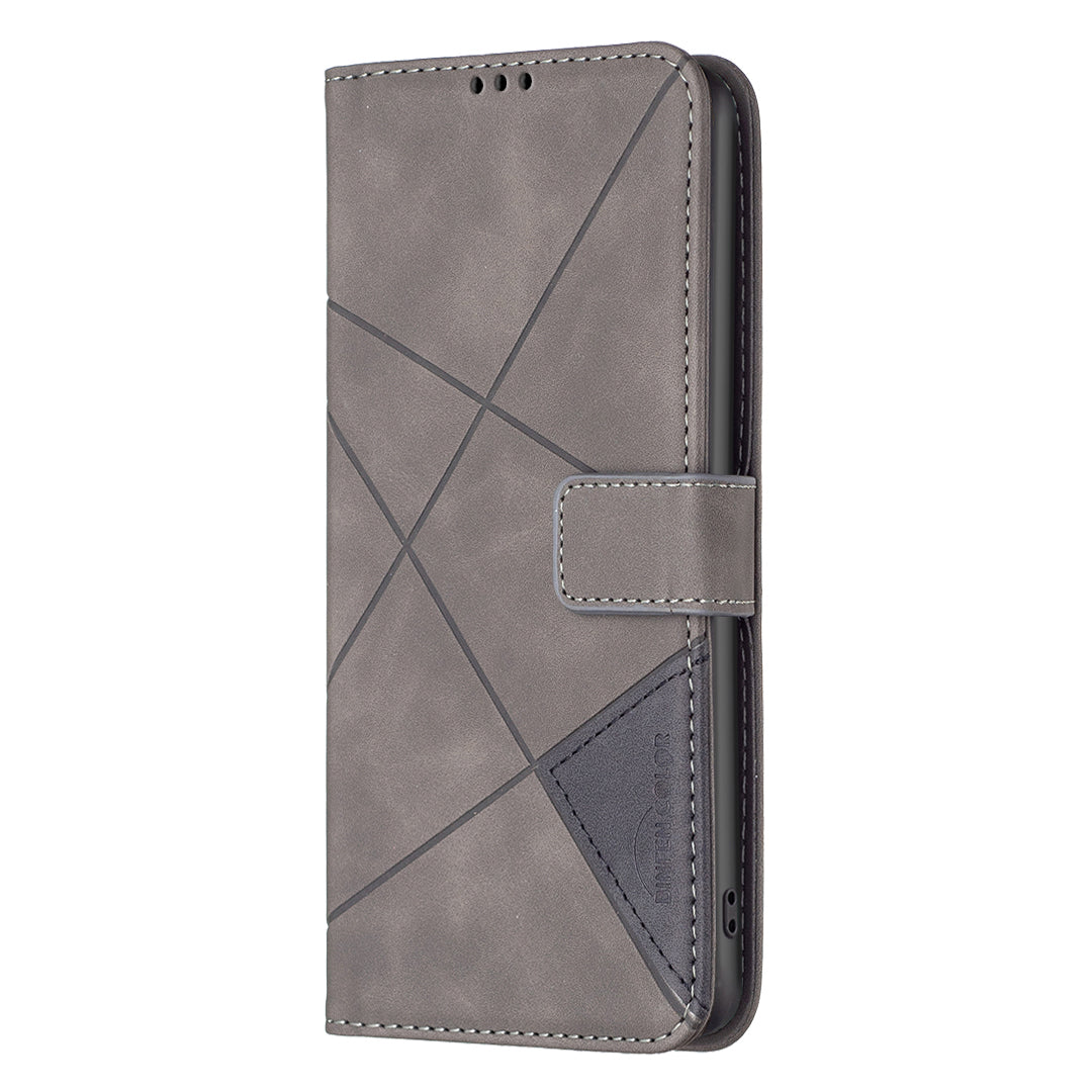 BINFEN COLOR BF05 For Samsung Galaxy A16 5G / A16 4G Case Geometry Line PU Leather Phone Cover - Grey