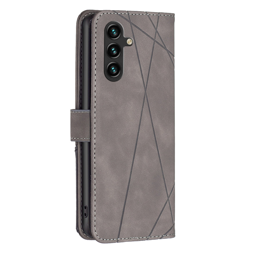 BINFEN COLOR BF05 For Samsung Galaxy A16 5G / A16 4G Case Geometry Line PU Leather Phone Cover - Grey